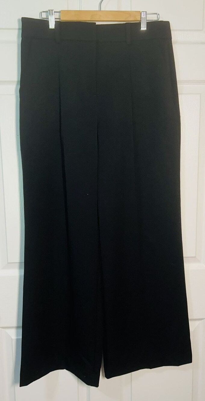 LOFT Curvy The Peyton Trouser Wide Leg Pleated Black Pants Size 12